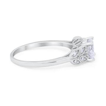 Art Deco Flower Style Engagement Bridal Ring Round Simulated CZ 925 Sterling Silver